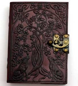 Wolf & Tree of Life leather blank book w/ latch